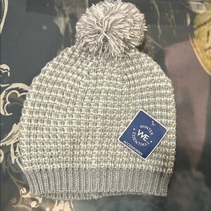 Essentials Gray Knit Pom-Pom Beanie